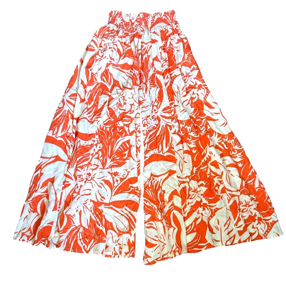 True Destinations Orange Floral Botanical Wide Leg Pants, Small, Beach Resort - Picture 4 of 9